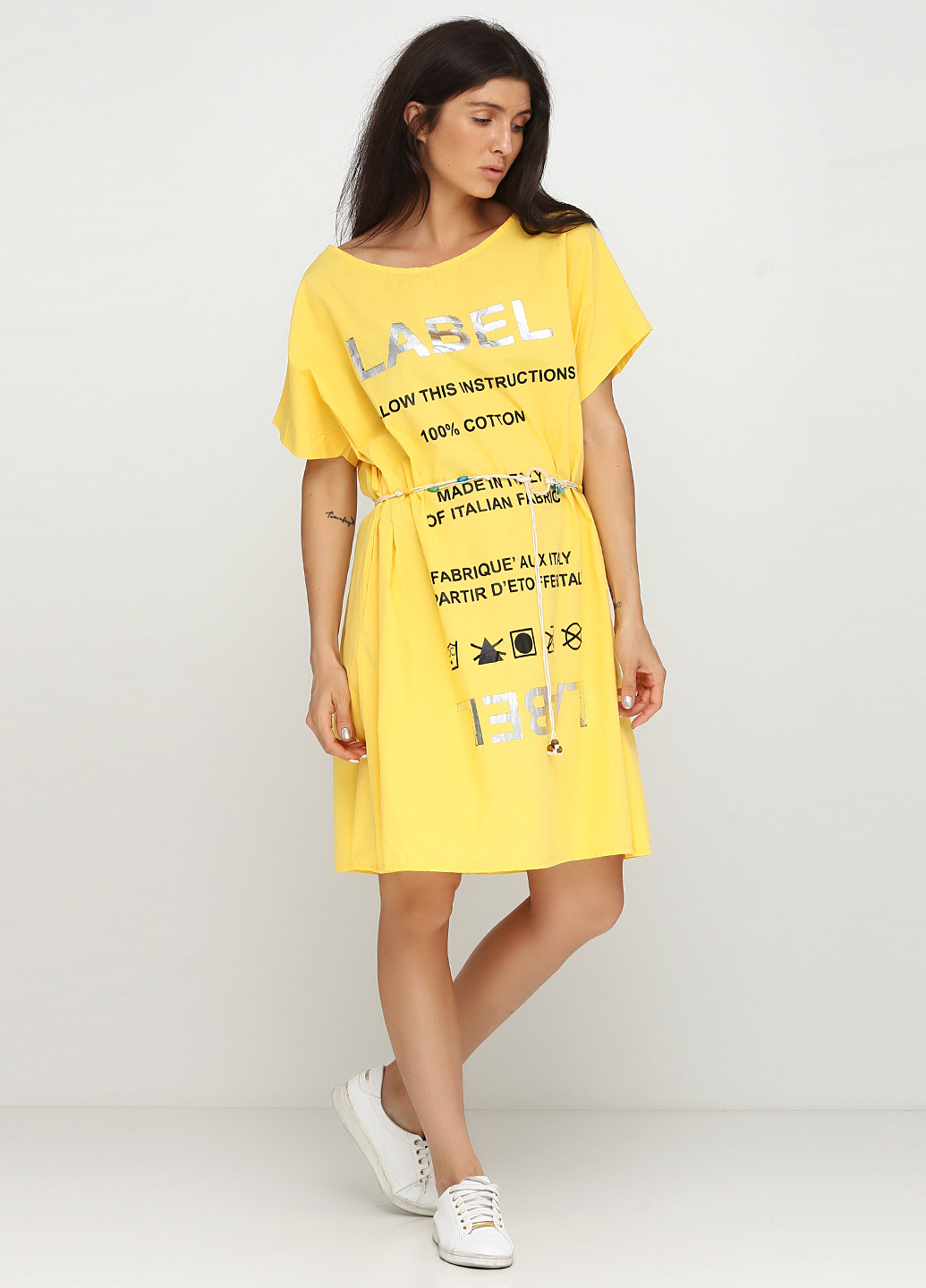 Желтое кэжуал платье платье-футболка Made in Italy с надписью