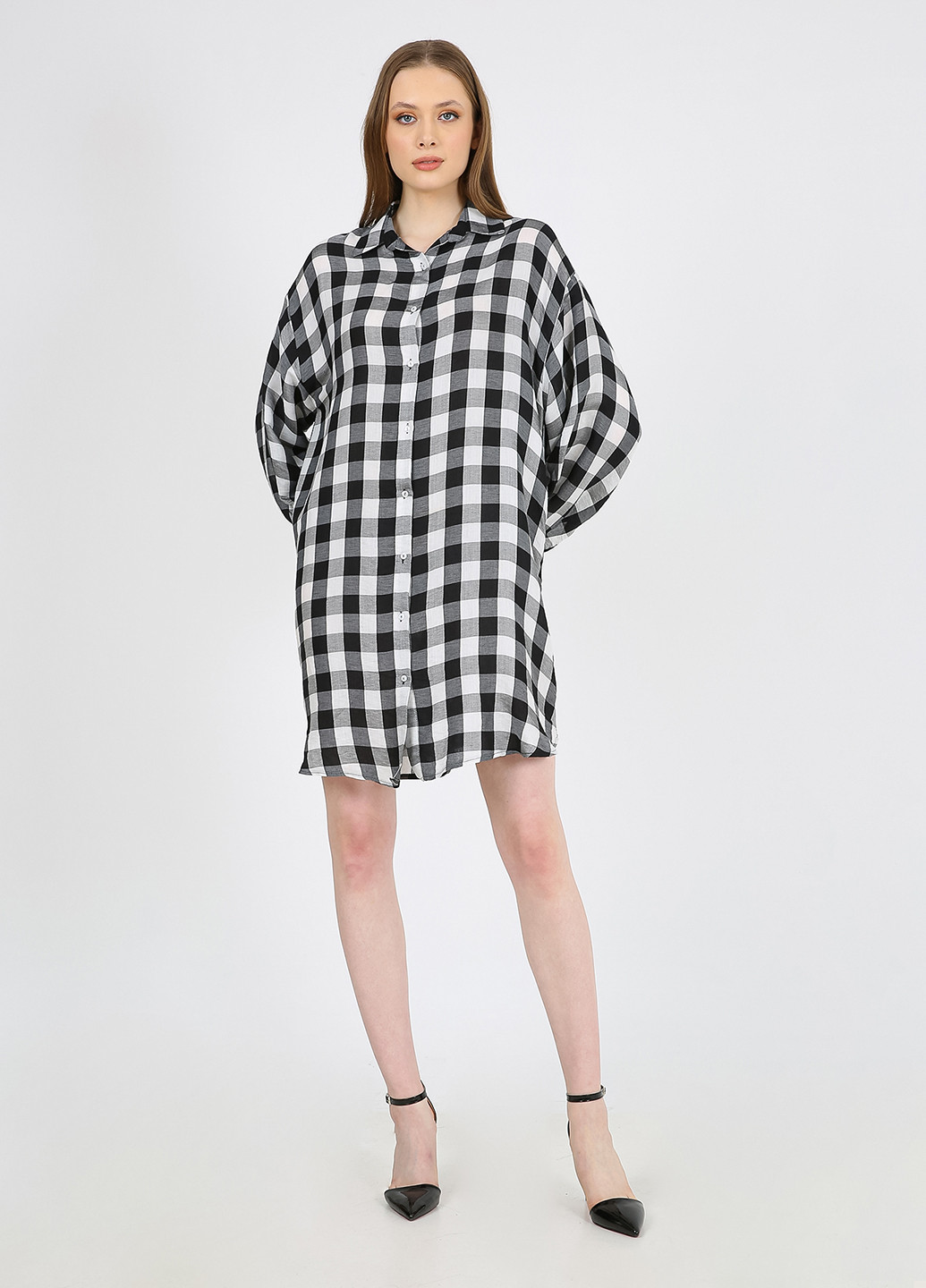 Черно-белое кэжуал платье рубашка Casalini в клетку