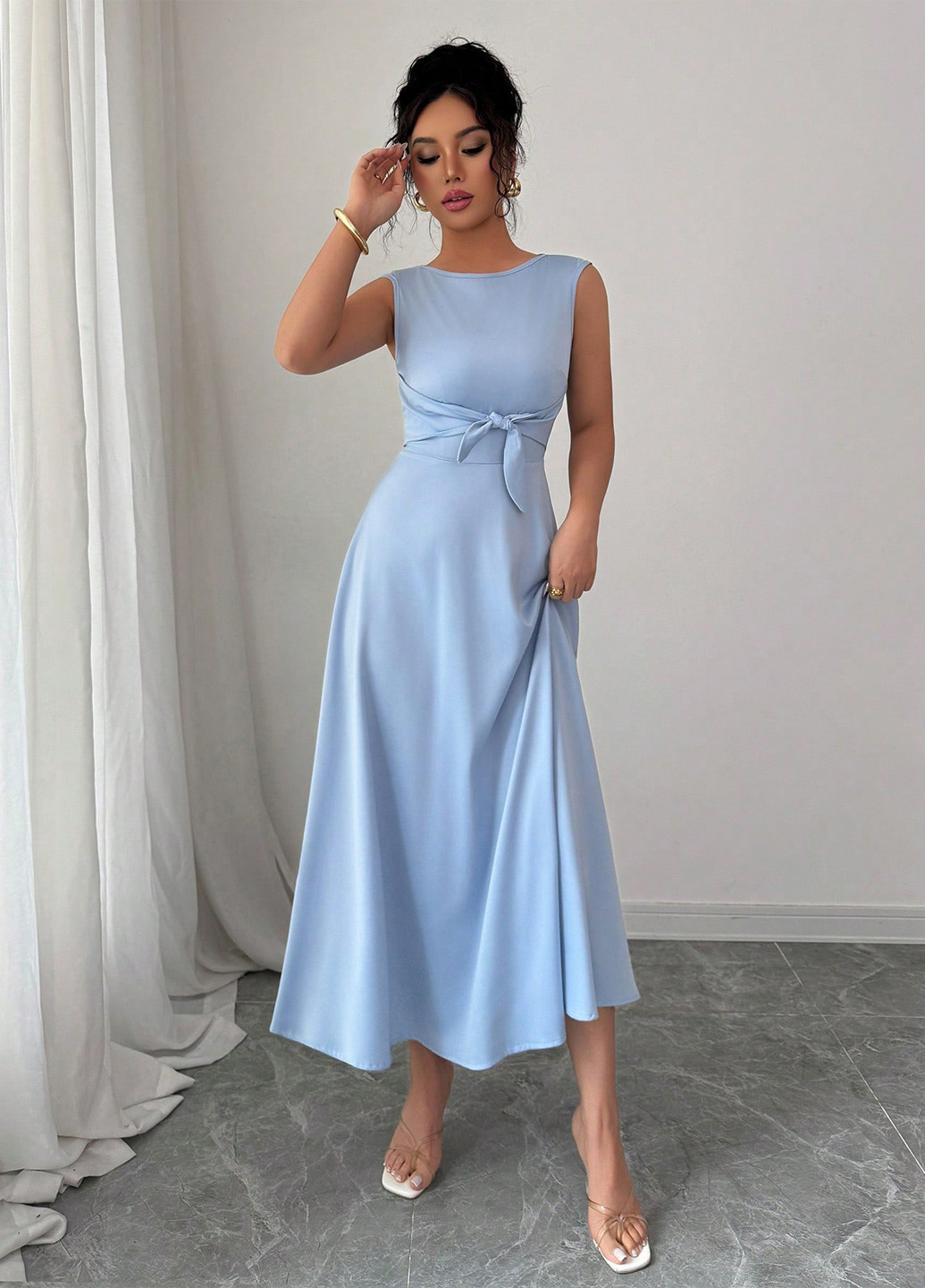 Блакитна святковий, вечірня сукня кльош SHEIN однотонна