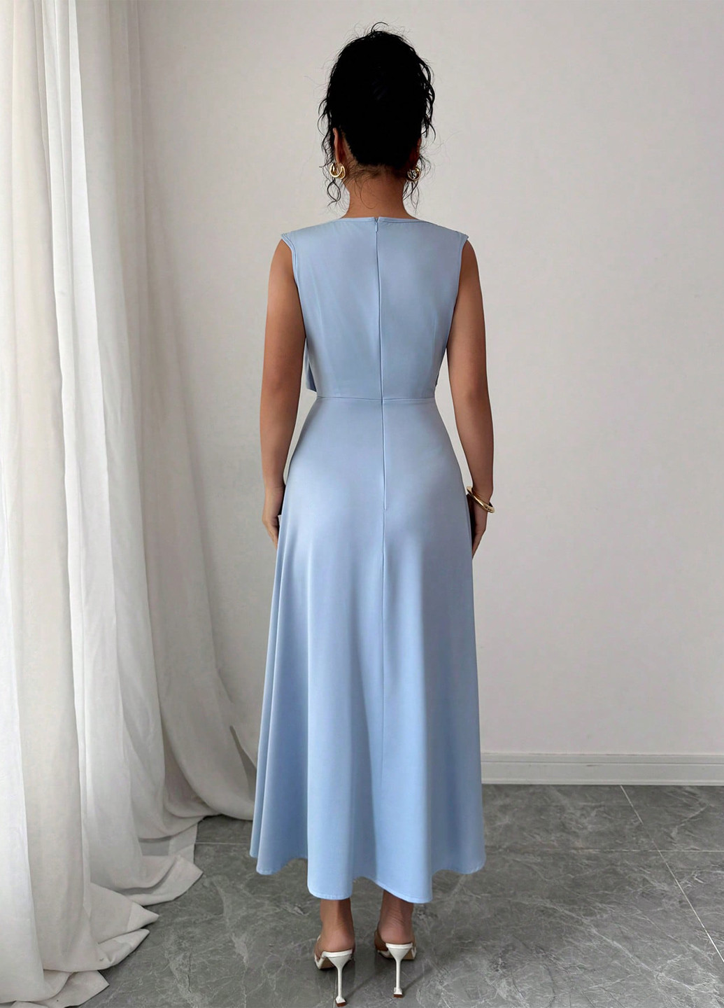Блакитна святковий, вечірня сукня кльош SHEIN однотонна