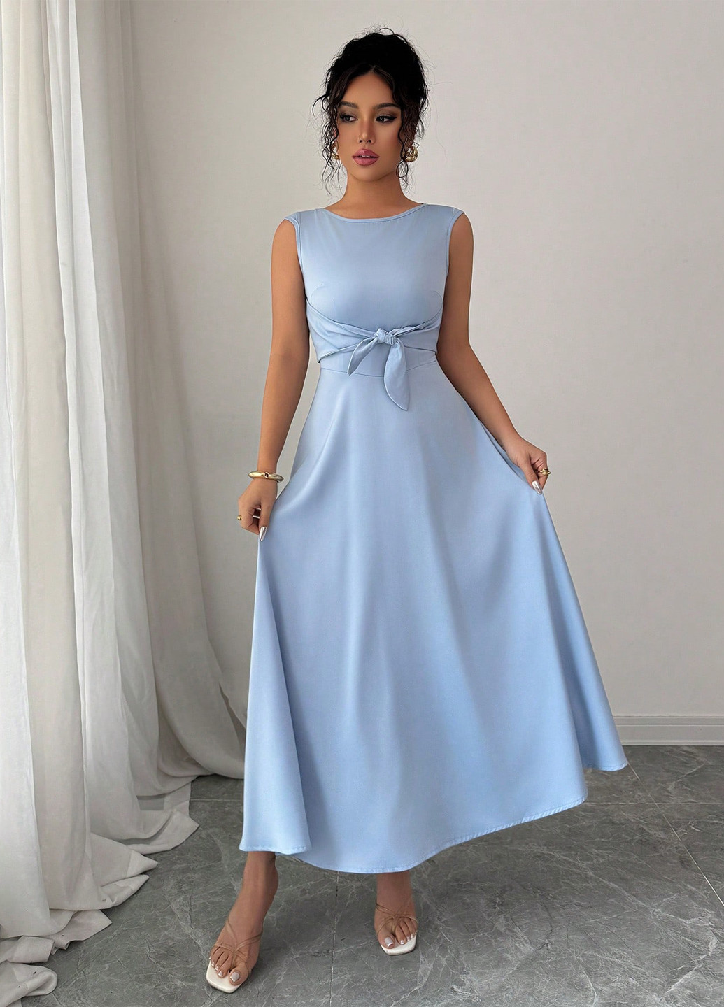 Блакитна святковий, вечірня сукня кльош SHEIN однотонна