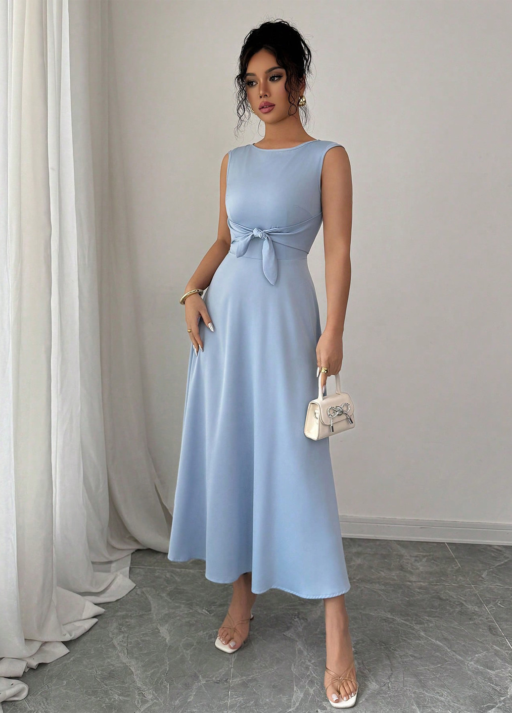 Блакитна святковий, вечірня сукня кльош SHEIN однотонна