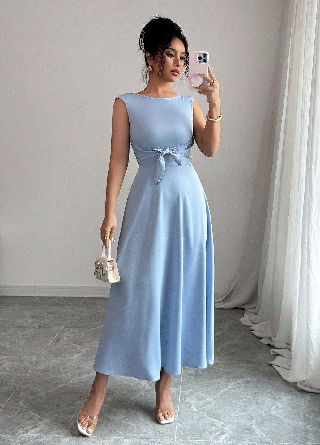 Блакитна святковий, вечірня сукня кльош SHEIN однотонна