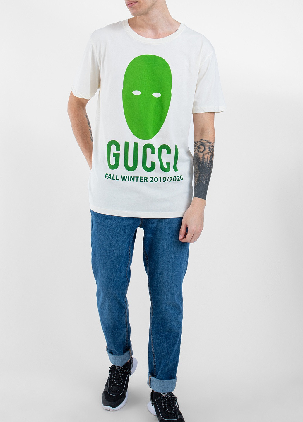 Белая бежевая футболка с логотипом Gucci