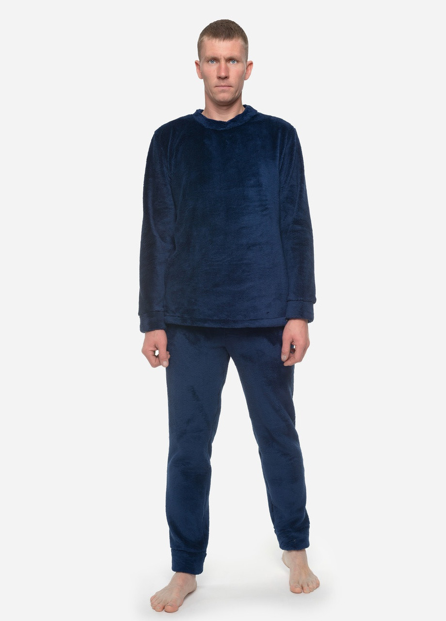 Костюм чоловічий домашній махровий кофта зі штанами Темно-синій Maybel (254967479)