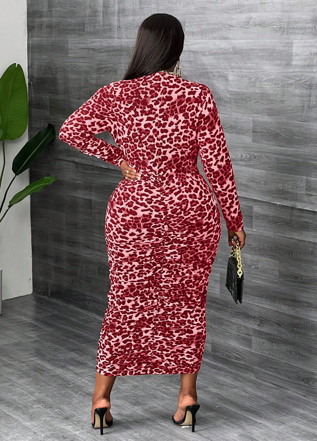 Красное кэжуал платье силуэтная SHEIN леопардовый
