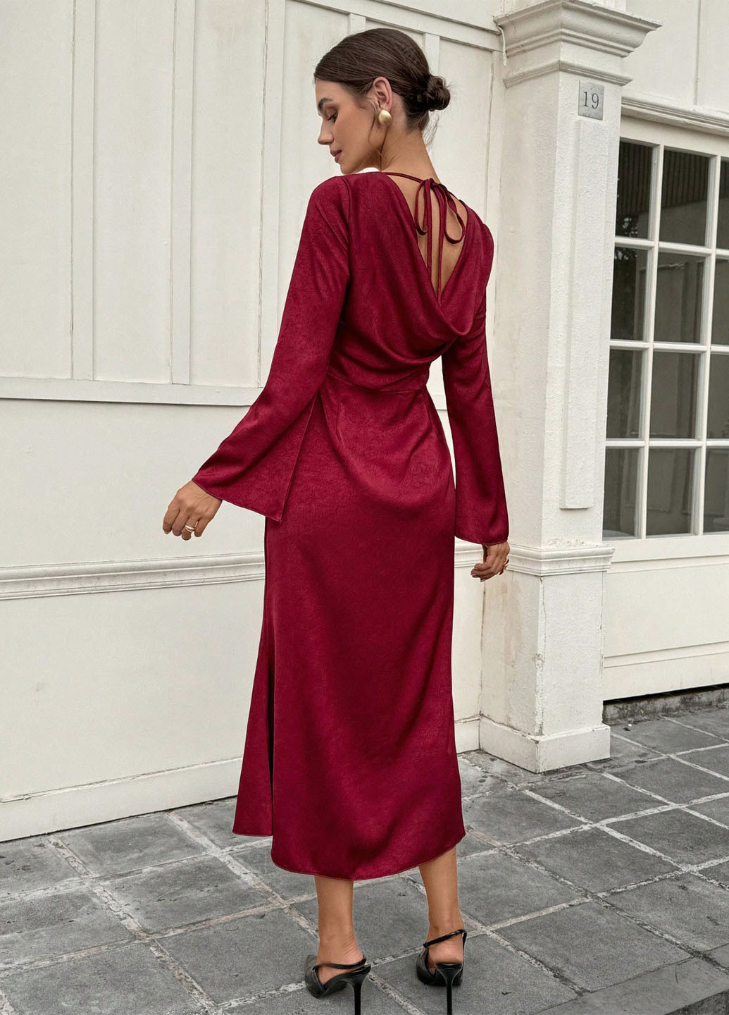 Бордовое вечернее, кэжуал платье с открытой спиной SHEIN однотонное