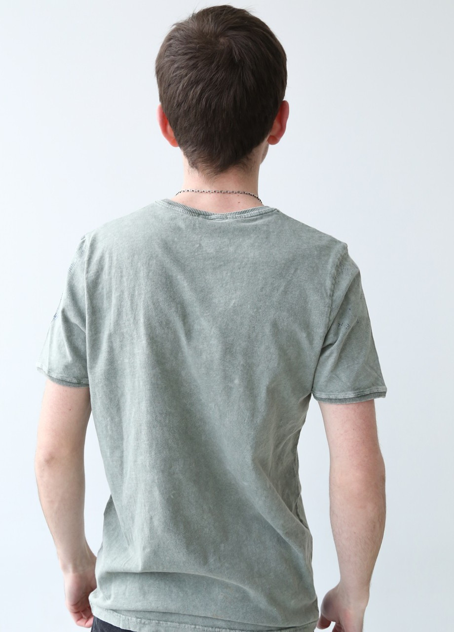 Хакі (оливкова) футболка чоловіча хакі варена з принтом Jean Piere