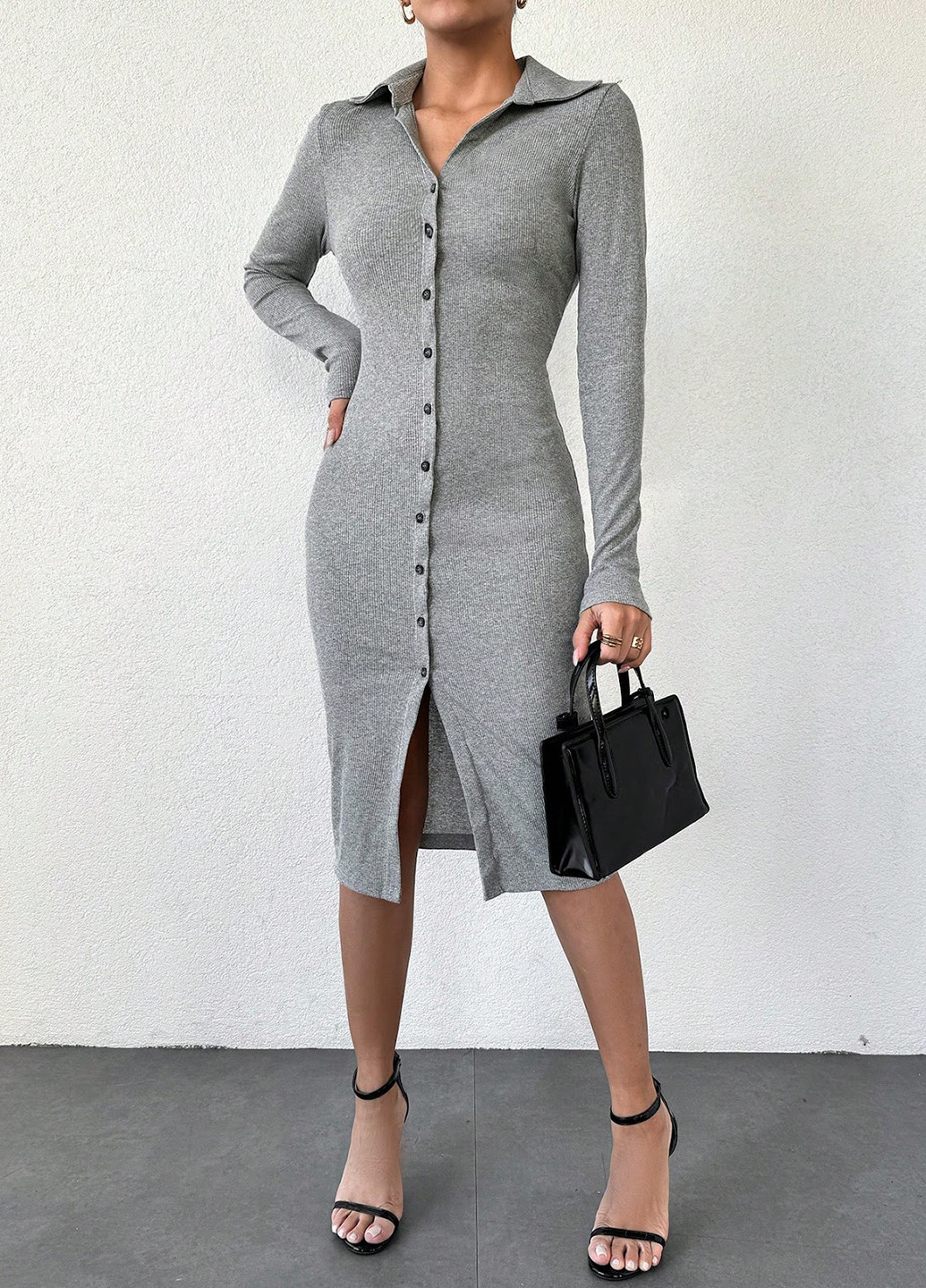 Світло-сіра кежуал сукня сукня-сорочка SHEIN меланжева