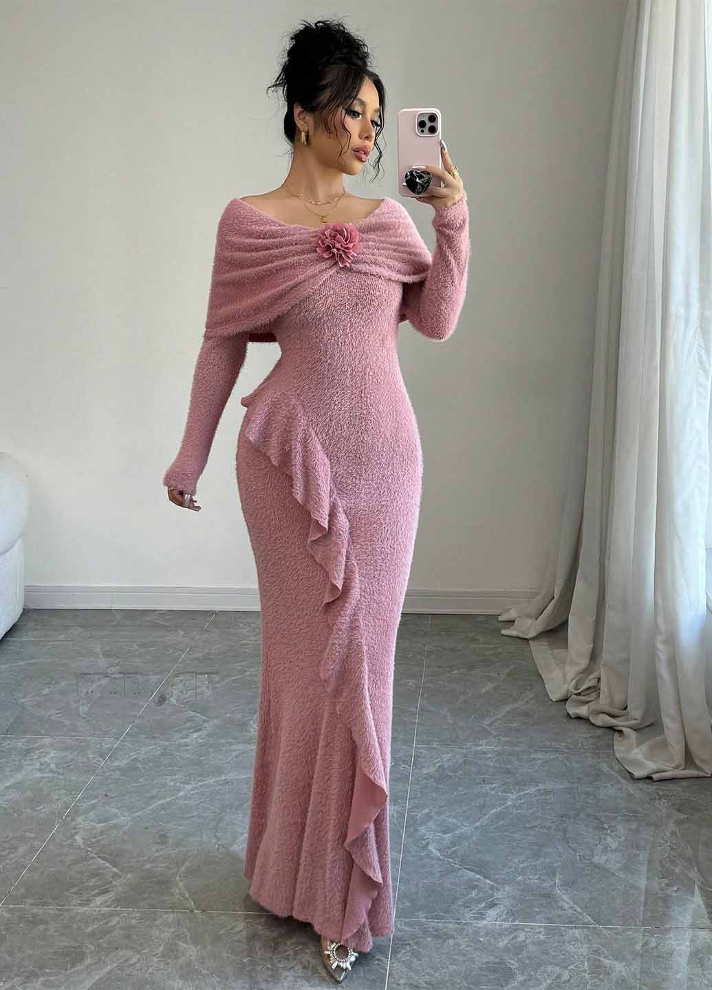 Рожева вечірня, кежуал сукня сукня светр SHEIN однотонна