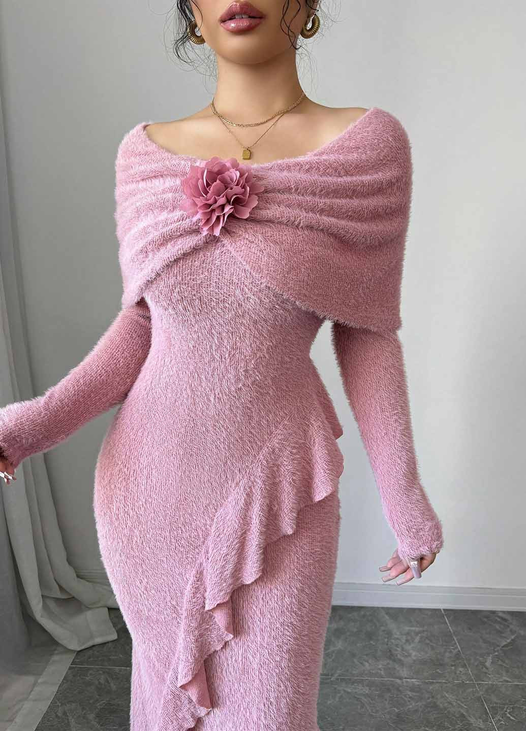 Рожева вечірня, кежуал сукня сукня светр SHEIN однотонна