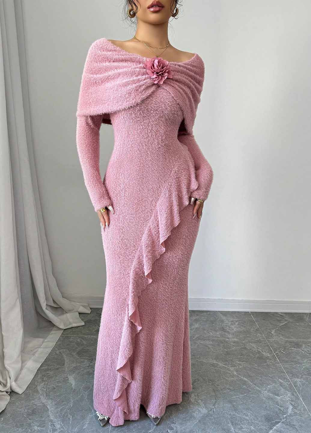 Рожева вечірня, кежуал сукня сукня светр SHEIN однотонна