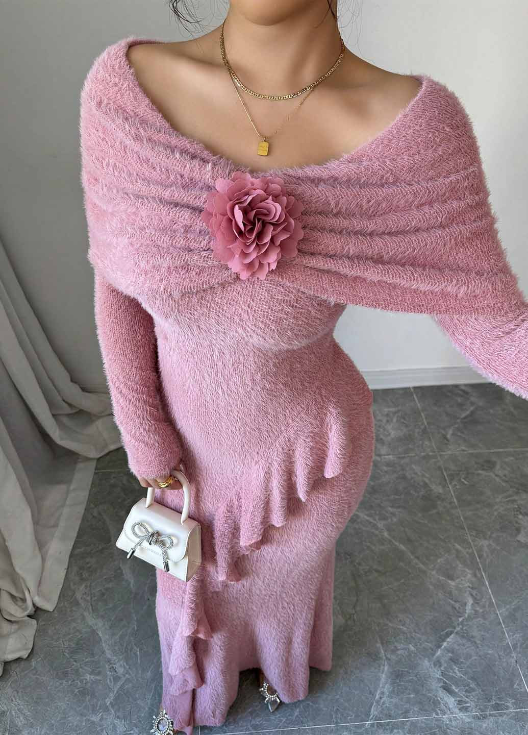 Рожева вечірня, кежуал сукня сукня светр SHEIN однотонна