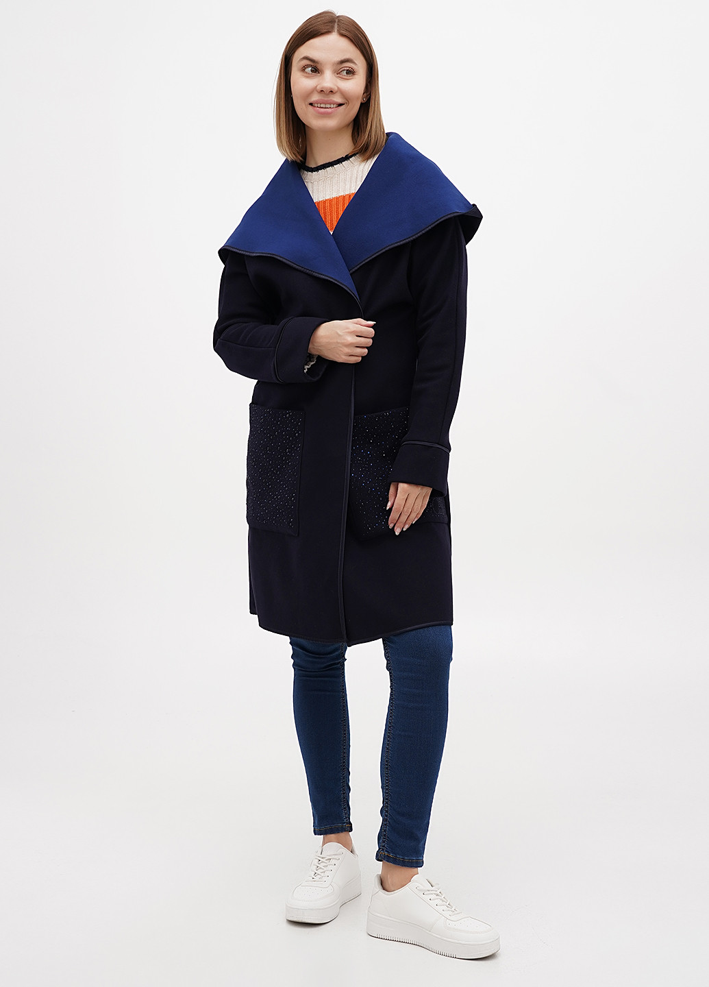 Темно-синє демісезонне Пальто Sassofono