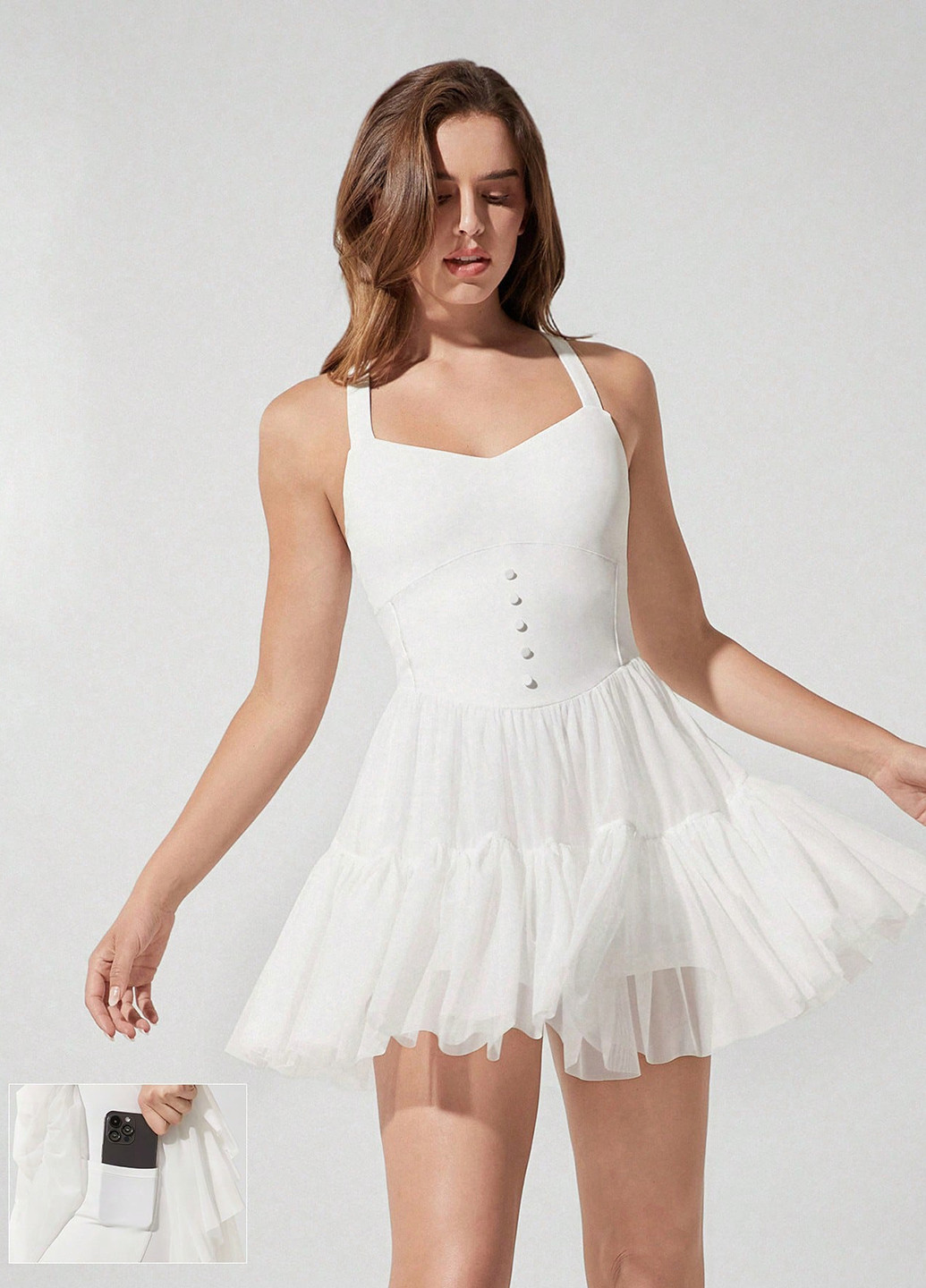 Белое спортивное, кэжуал платье клеш SHEIN однотонное