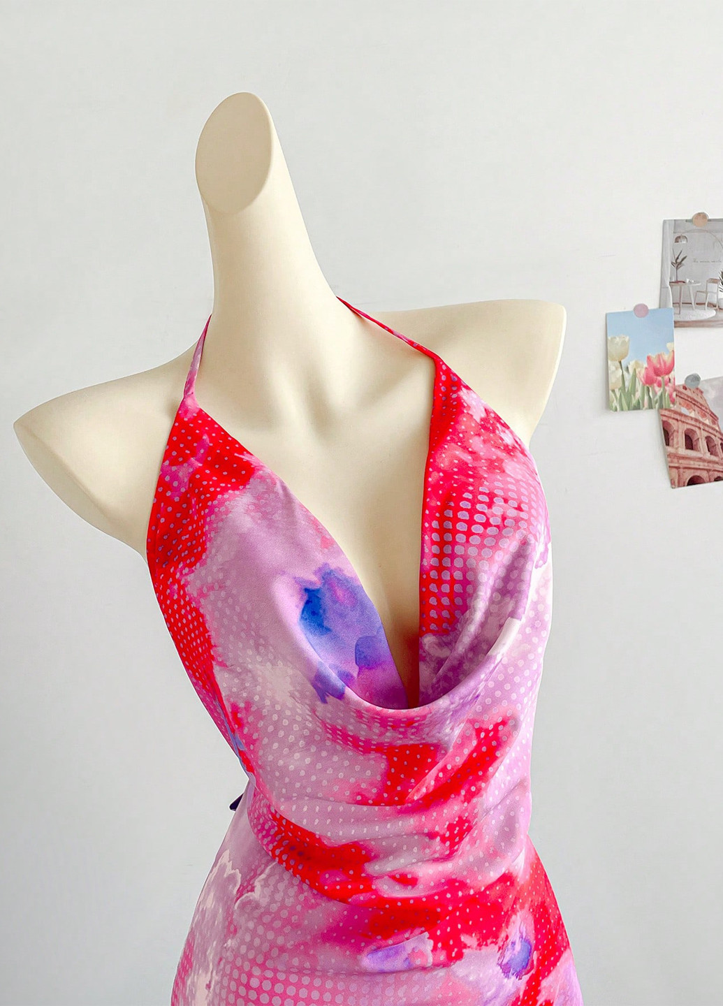 Комбинированное коктейльное, кэжуал платье годе, с открытой спиной SHEIN тай-дай