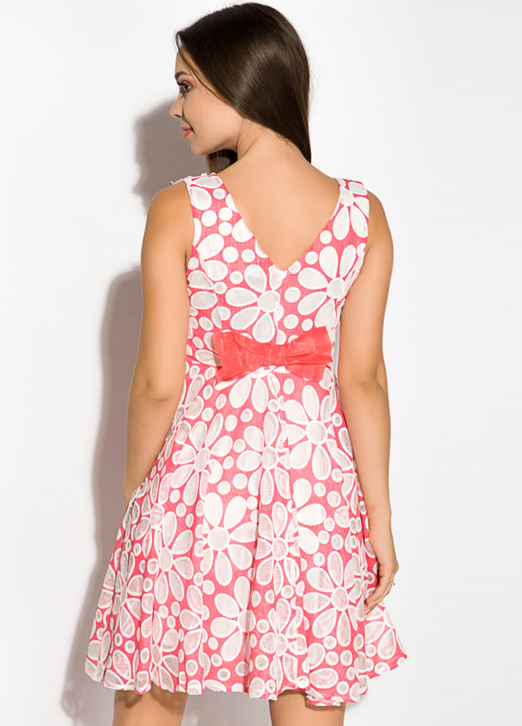 Розовое кэжуал платье клеш Time of Style с цветочным принтом