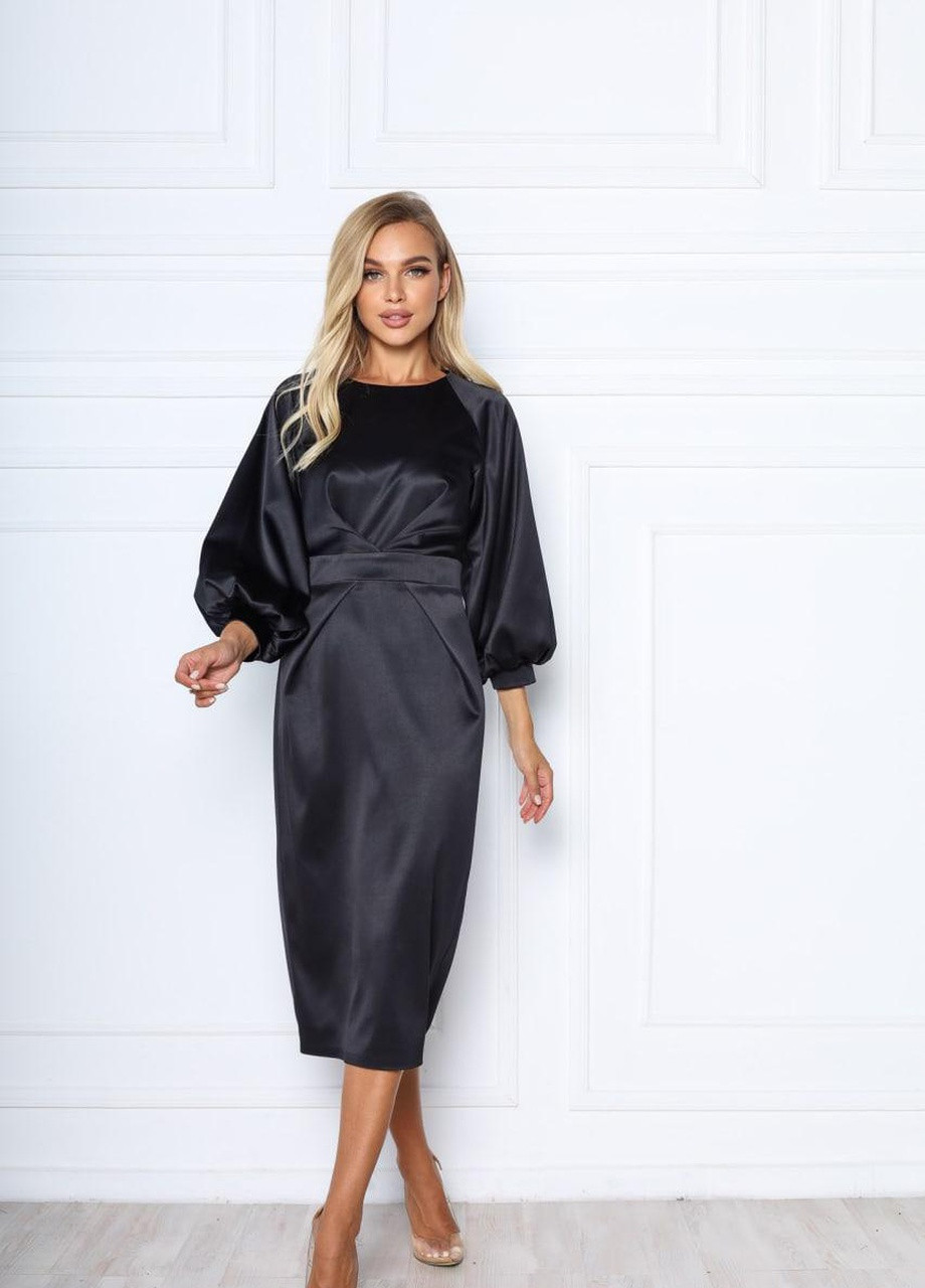 Черное женское платье с рукавом фонариком черного цвета 372894 New Trend