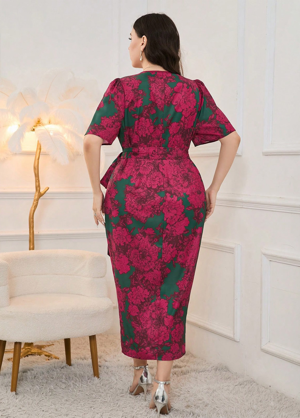 Комбінована ділова сукня на запах, футляр SHEIN з квітковим принтом