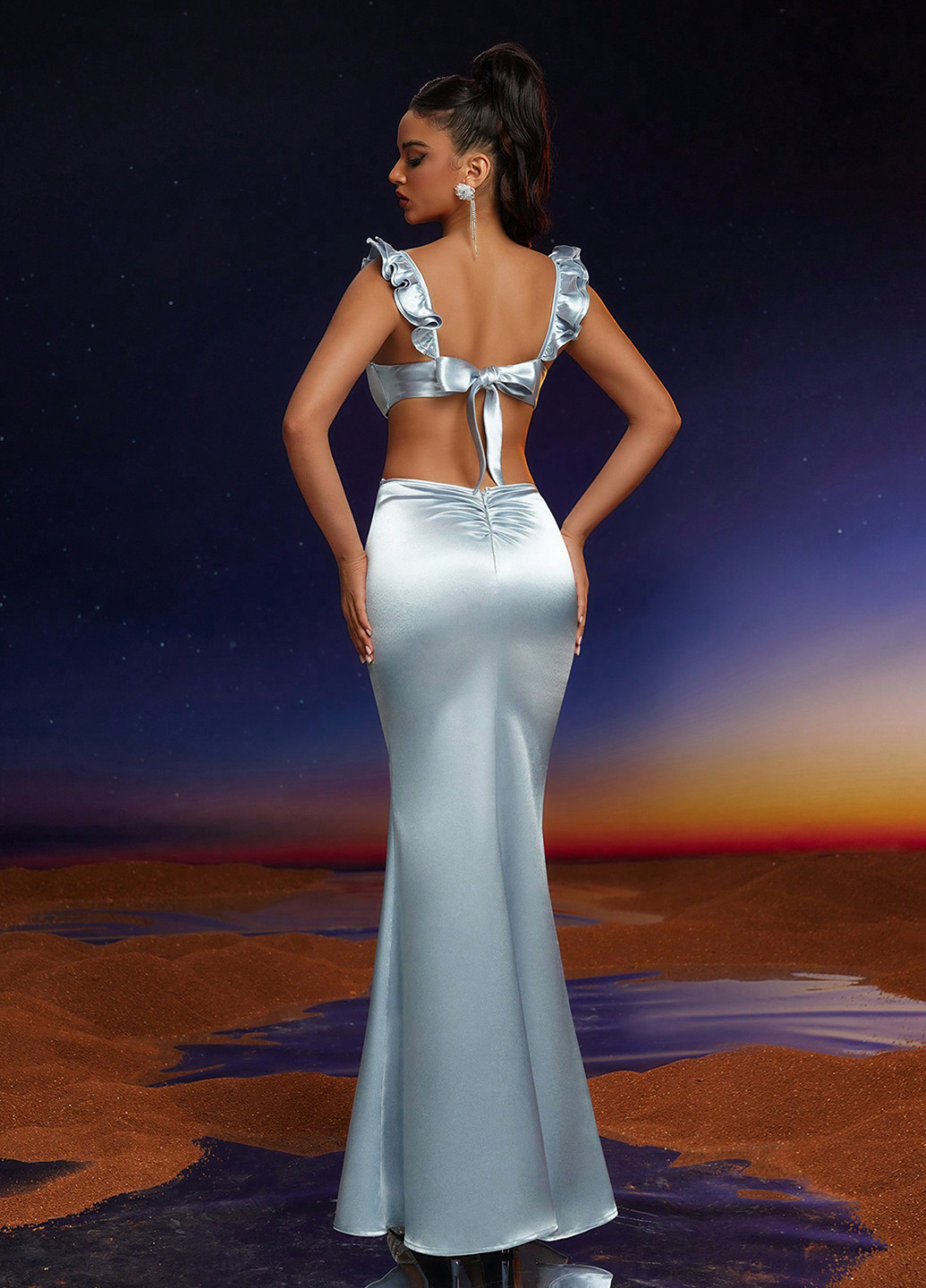 Сіро-голубий вечірня сукня годе SHEIN однотонна