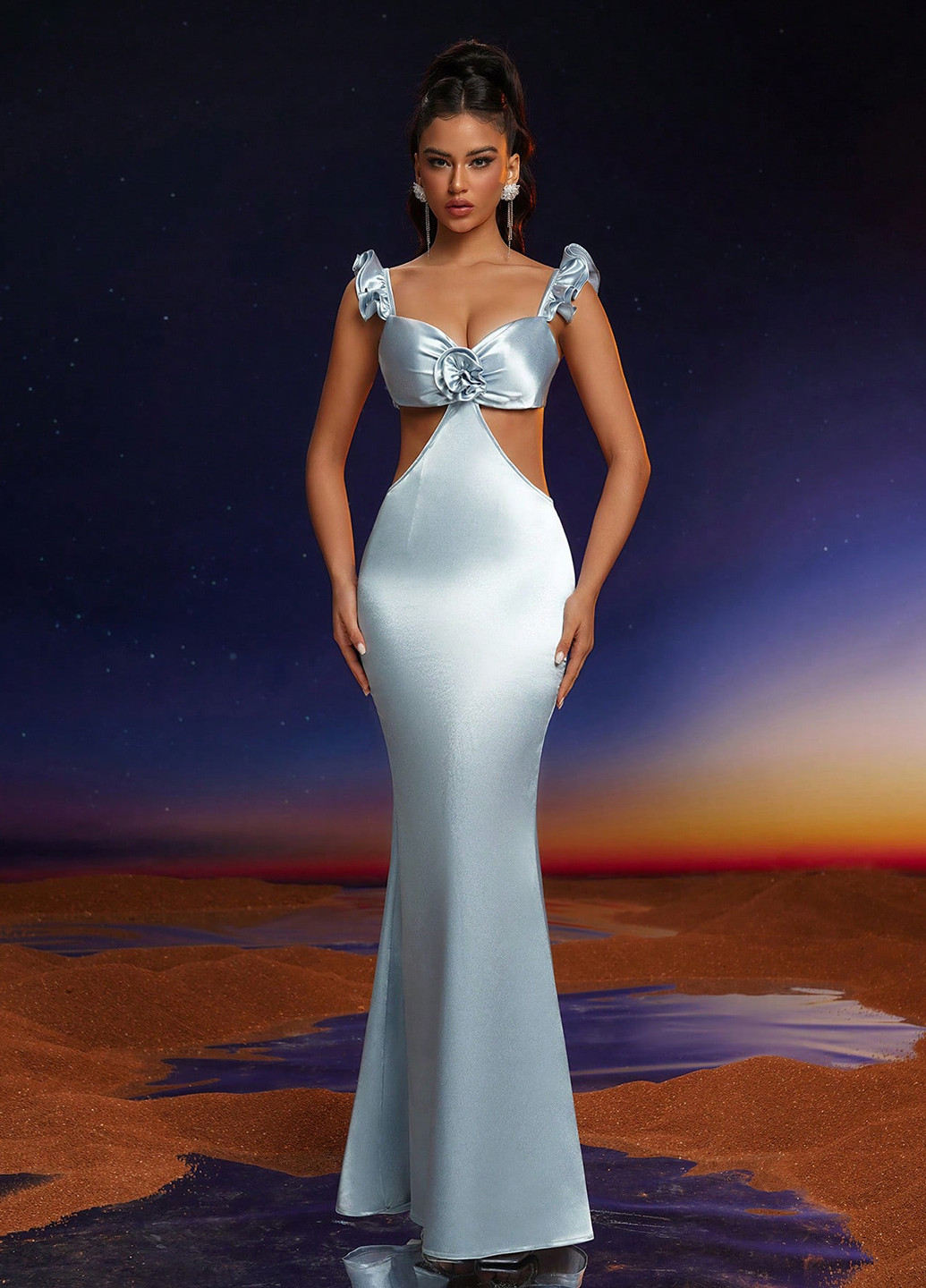 Сіро-голубий вечірня сукня годе SHEIN однотонна