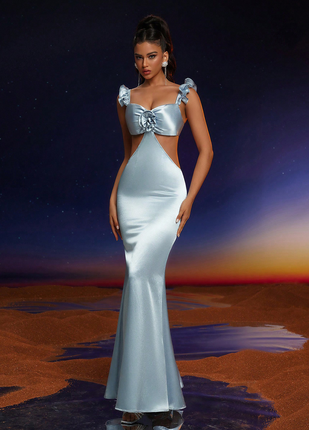 Сіро-голубий вечірня сукня годе SHEIN однотонна