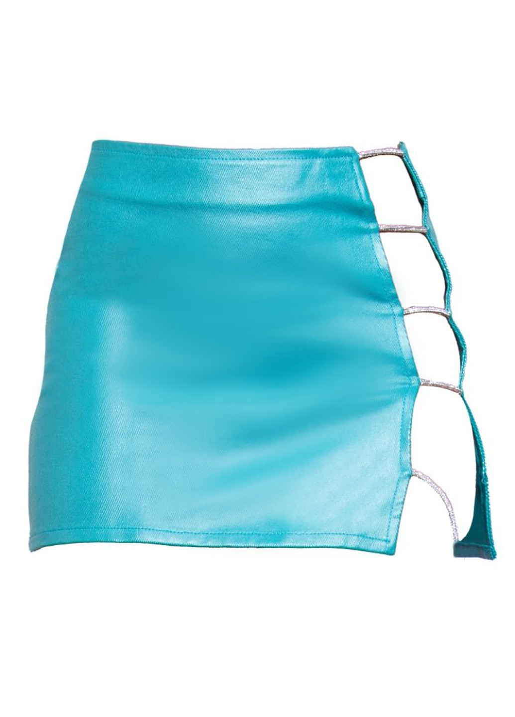 Бирюзовая коктейльный, вечерний однотонная юбка PrettyLittleThing а-силуэта (трапеция)