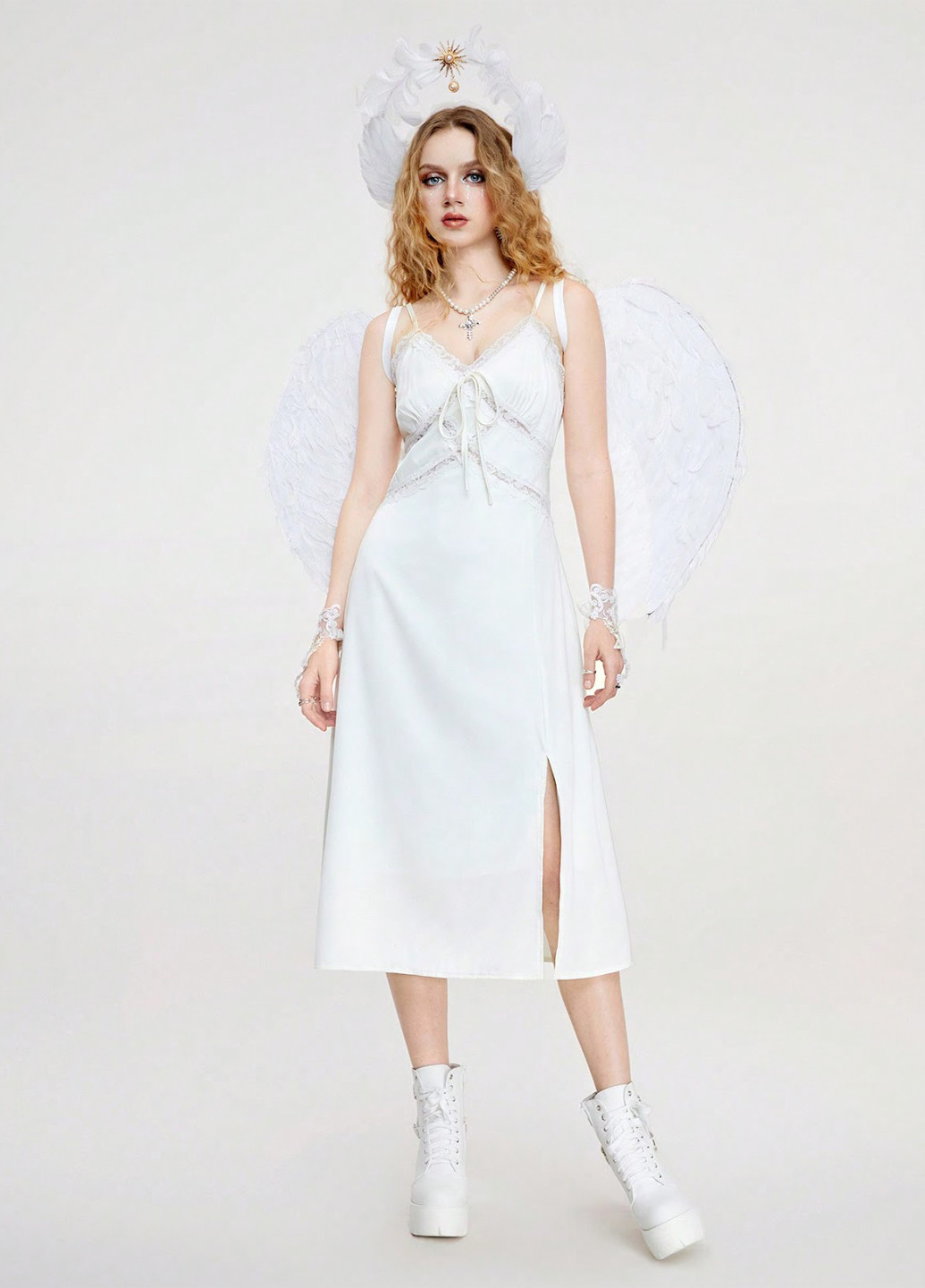 Білий карнавальний, кежуал сукня сукня-комбінація SHEIN однотонна