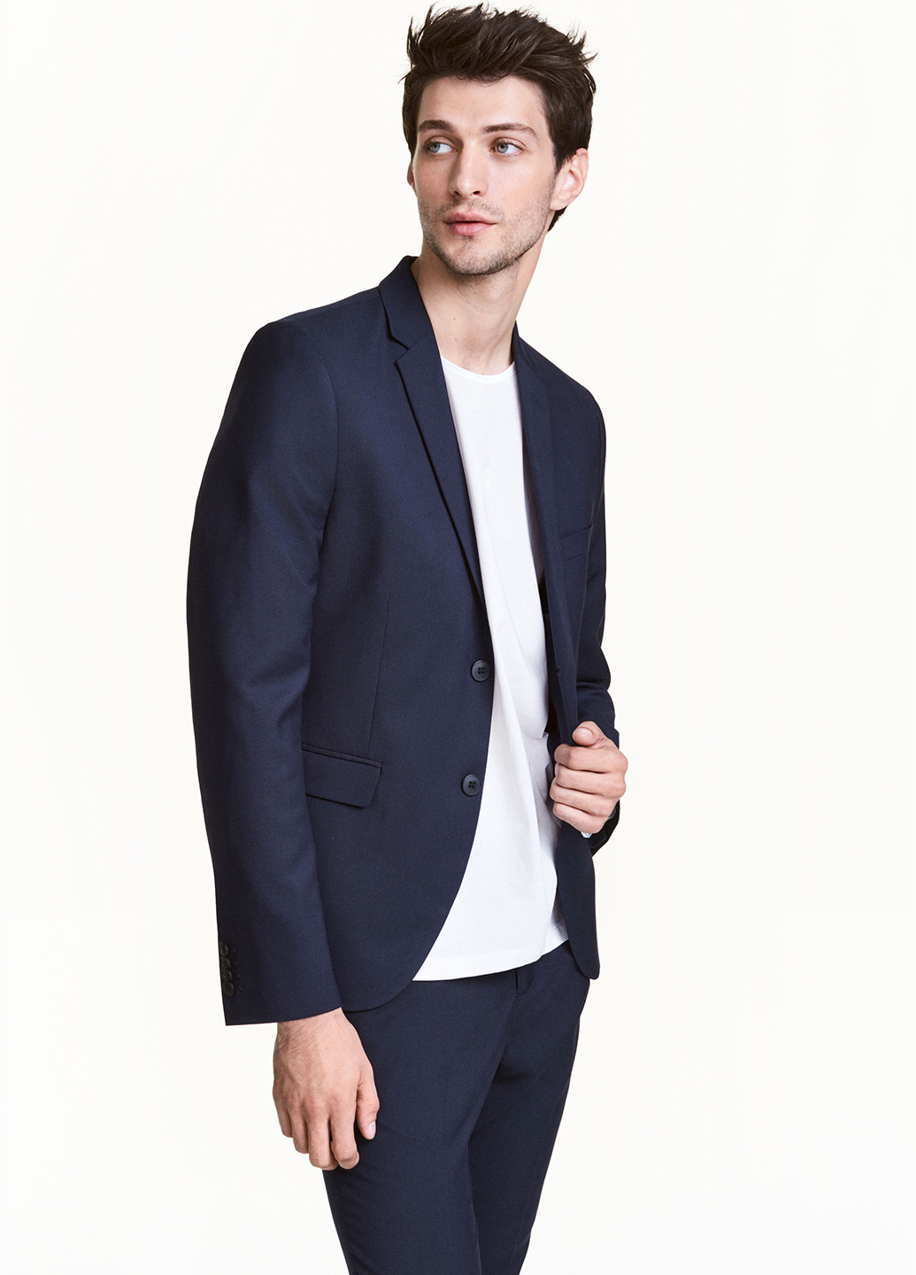 Пиджак H&M тёмно-синий кэжуал