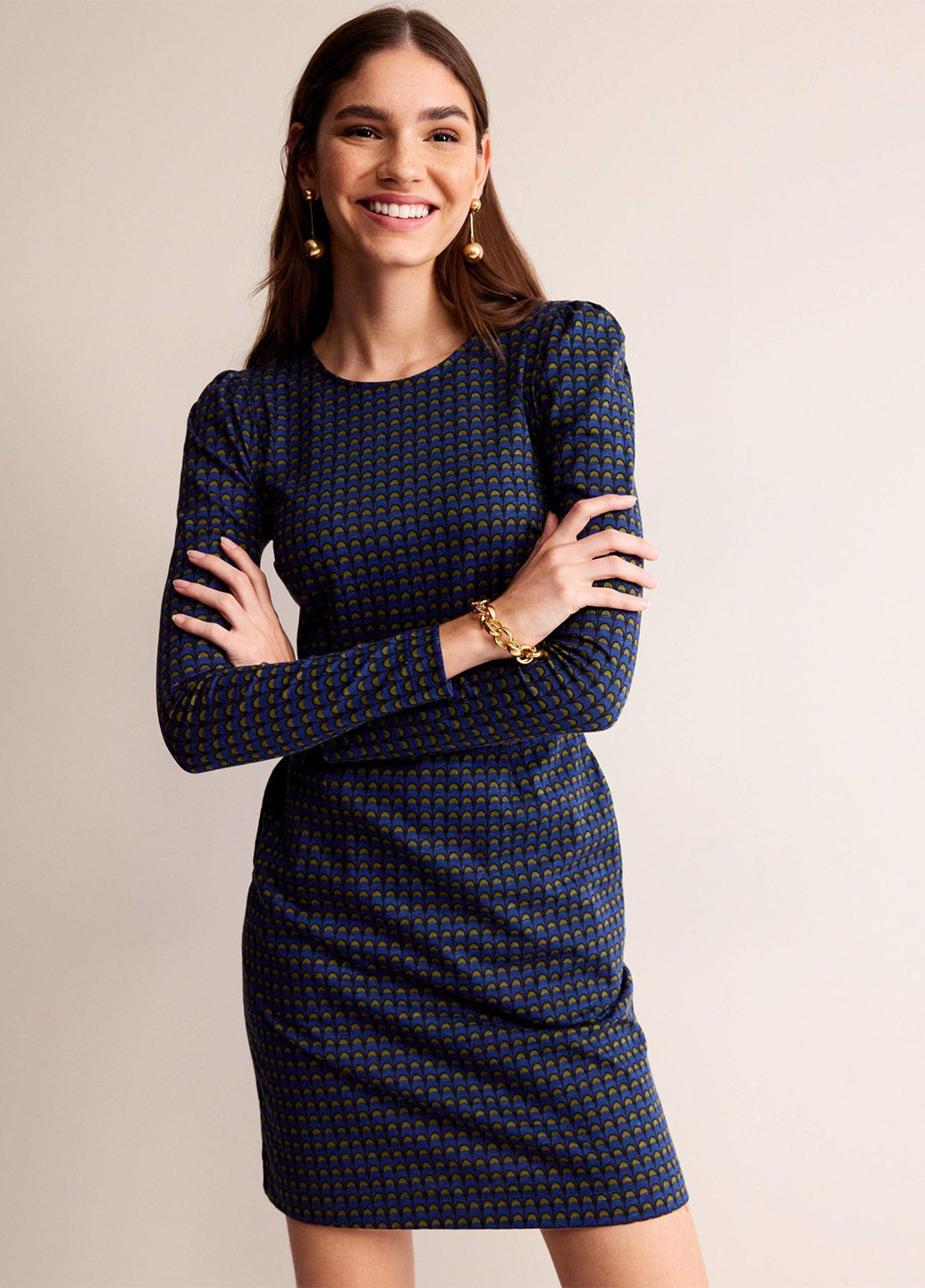 Темно-синее кэжуал платье футляр Boden с геометрическим узором