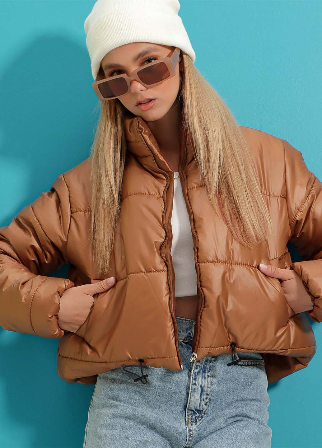 Коричневая демисезонная куртка Trend Alacati Stili