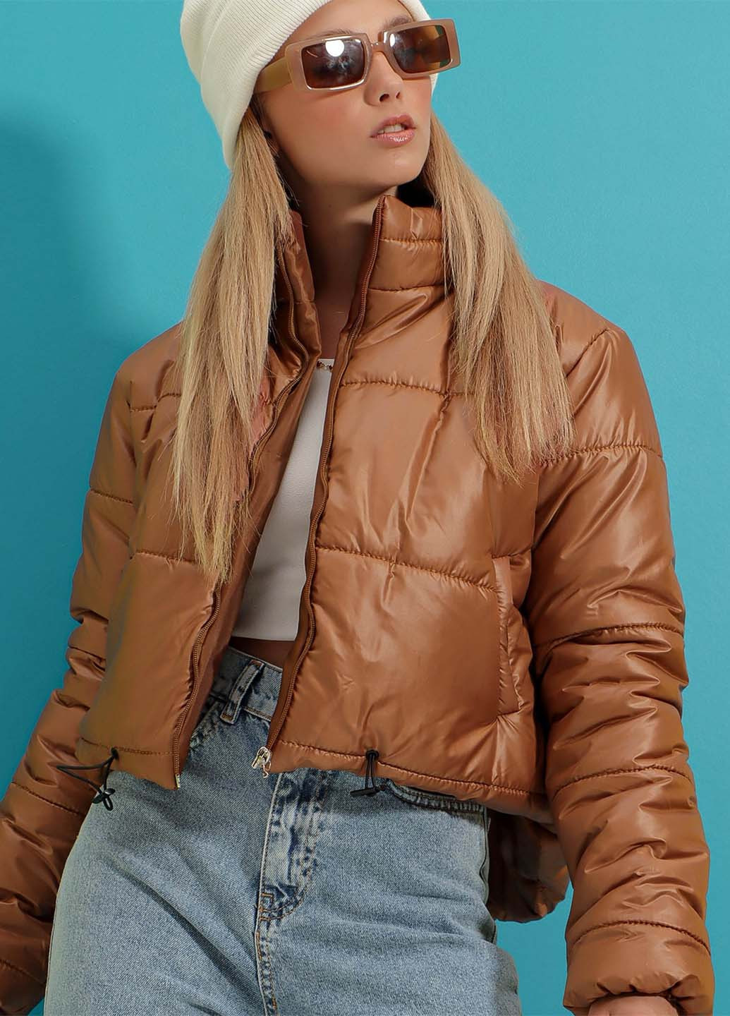 Коричневая демисезонная куртка Trend Alacati Stili