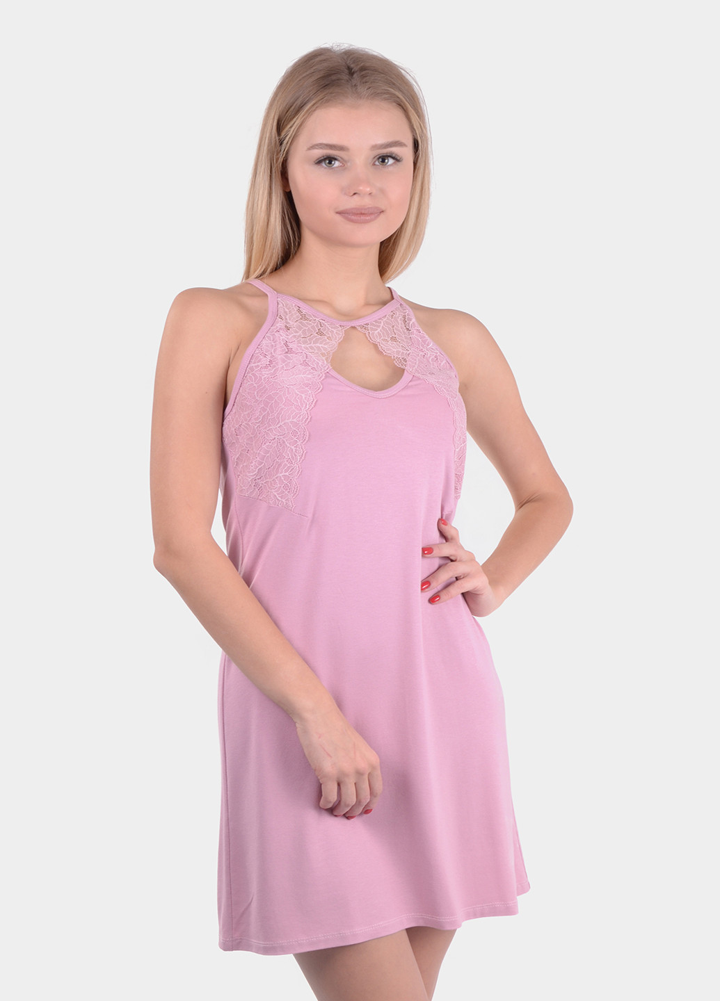 Ночная рубашка NEL однотонная светло-розовая домашняя вискоза