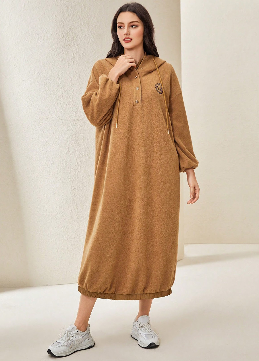 Світло-коричнева кежуал сукня сукня-худі SHEIN однотонна
