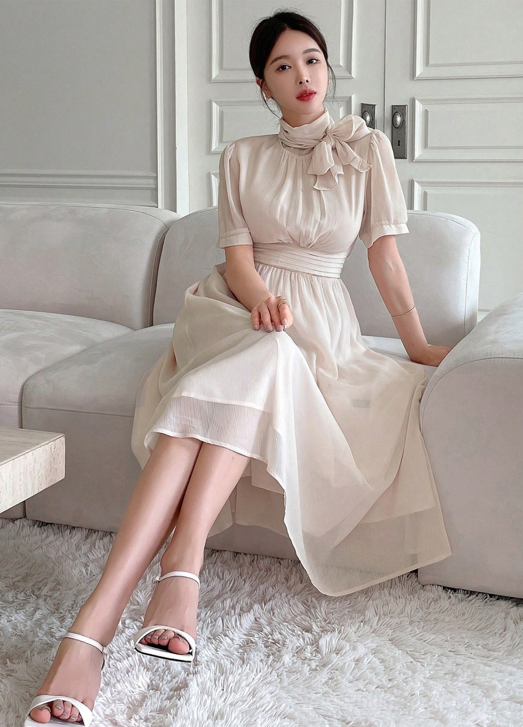 Айвори коктейльное, кэжуал платье клеш SHEIN однотонное