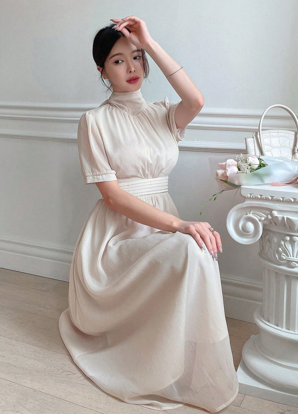 Айвори коктейльное, кэжуал платье клеш SHEIN однотонное