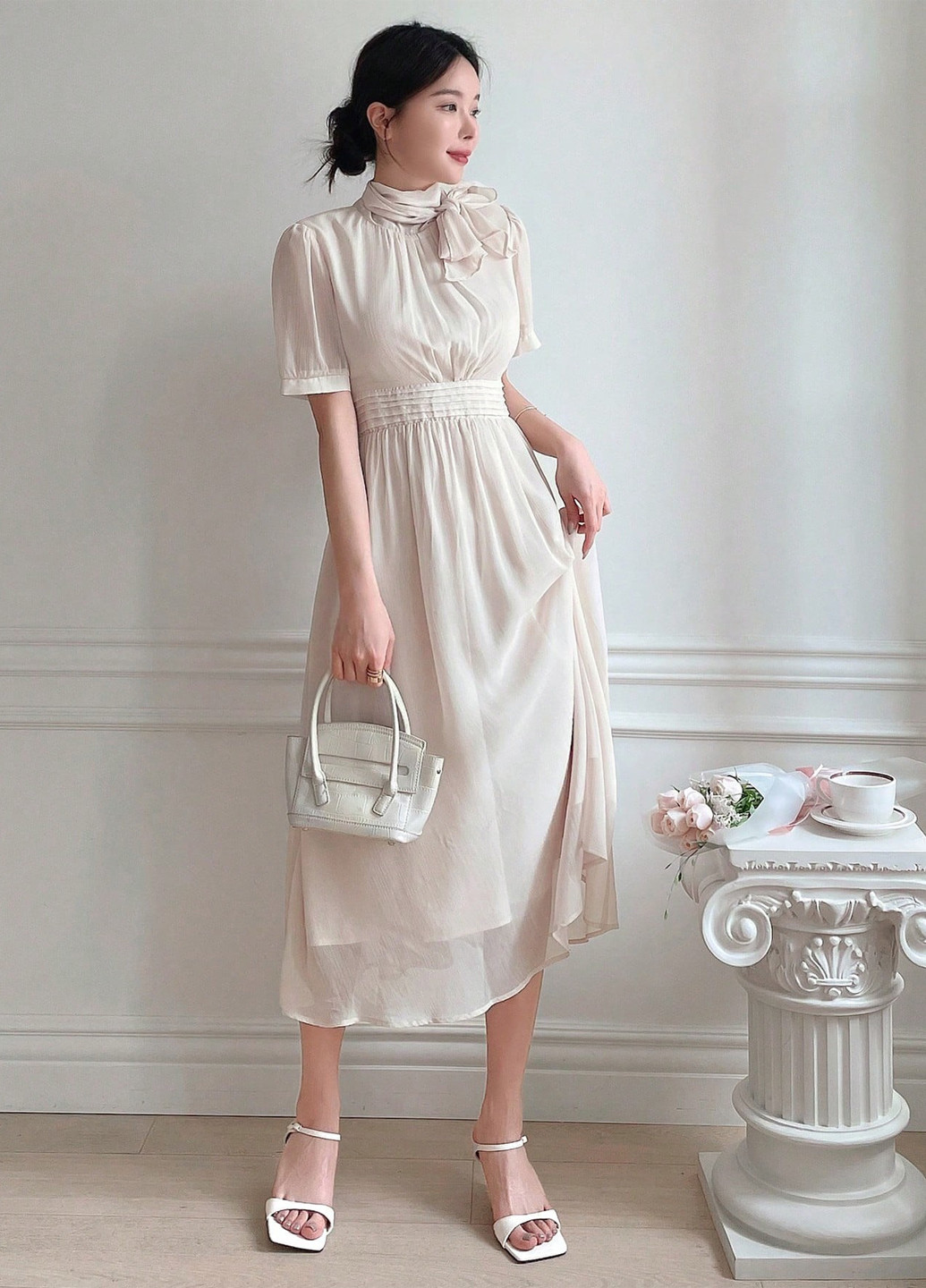 Айвори коктейльное, кэжуал платье клеш SHEIN однотонное