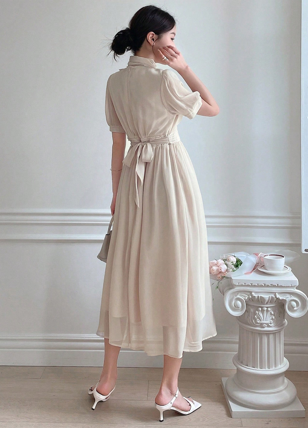 Айвори коктейльное, кэжуал платье клеш SHEIN однотонное