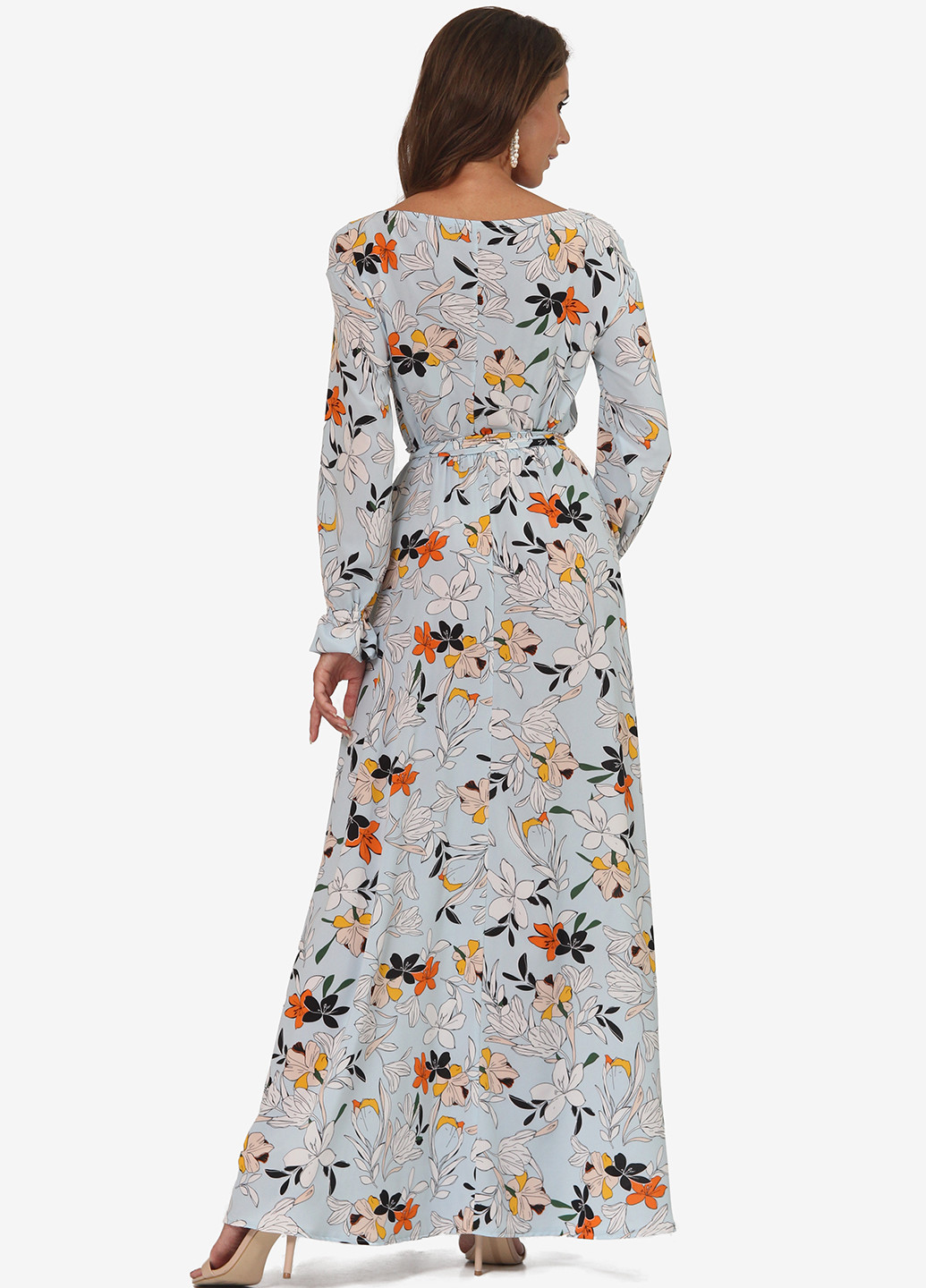 Сіро-голубий кежуал сукня, сукня кльош Lila Kass з квітковим принтом