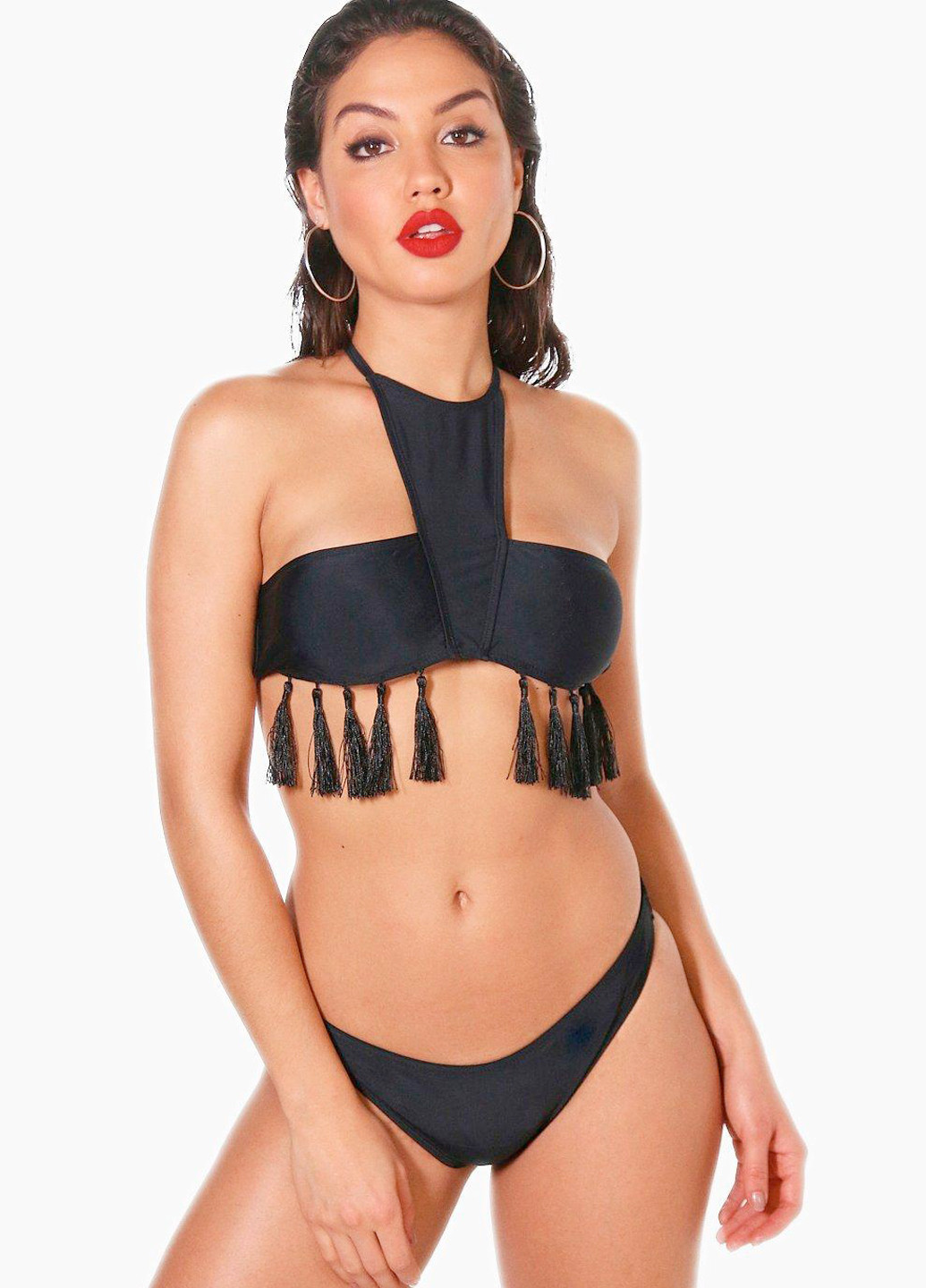 Черный летний купальник раздельный, бикини, бандо, халтер Boohoo