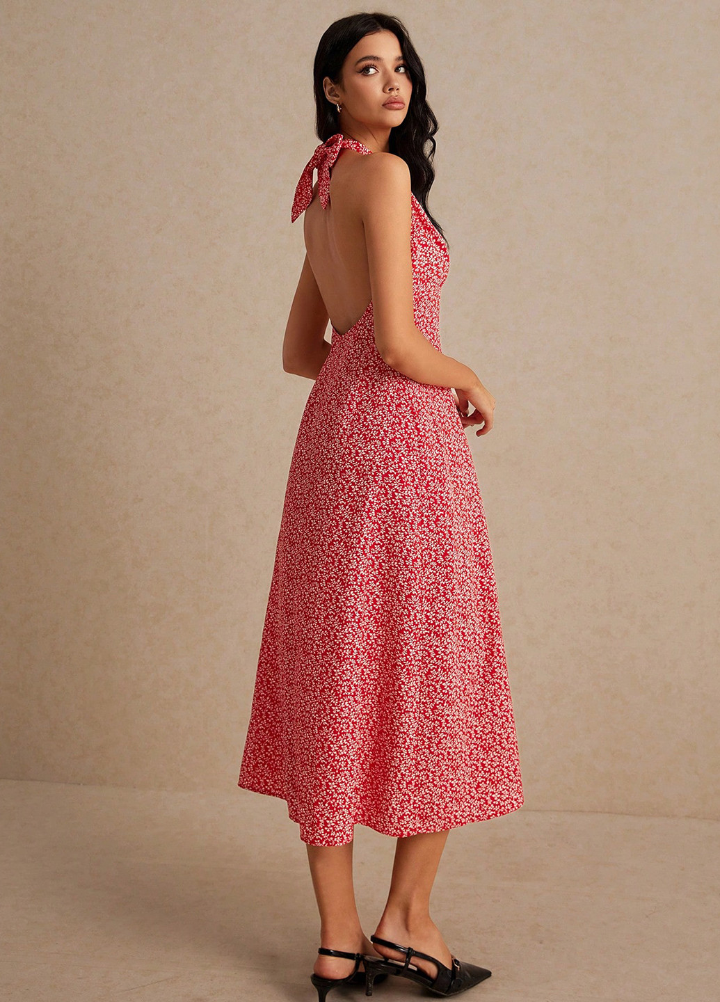 Червона кежуал сукня з відкритими плечима SHEIN з квітковим принтом