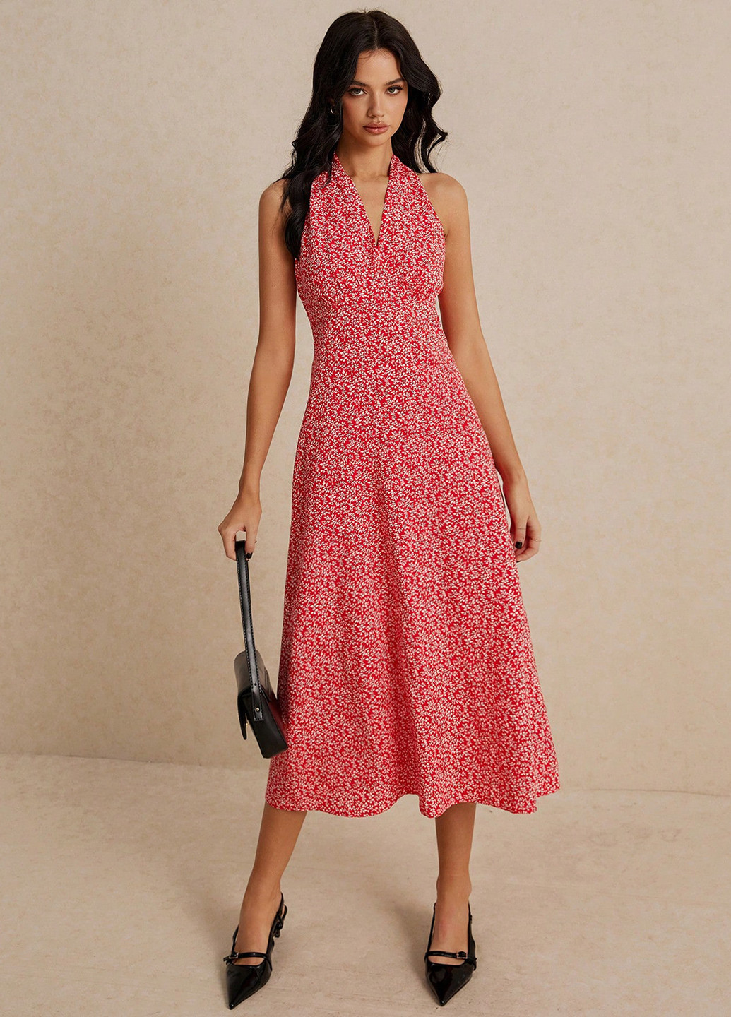 Червона кежуал сукня з відкритими плечима SHEIN з квітковим принтом