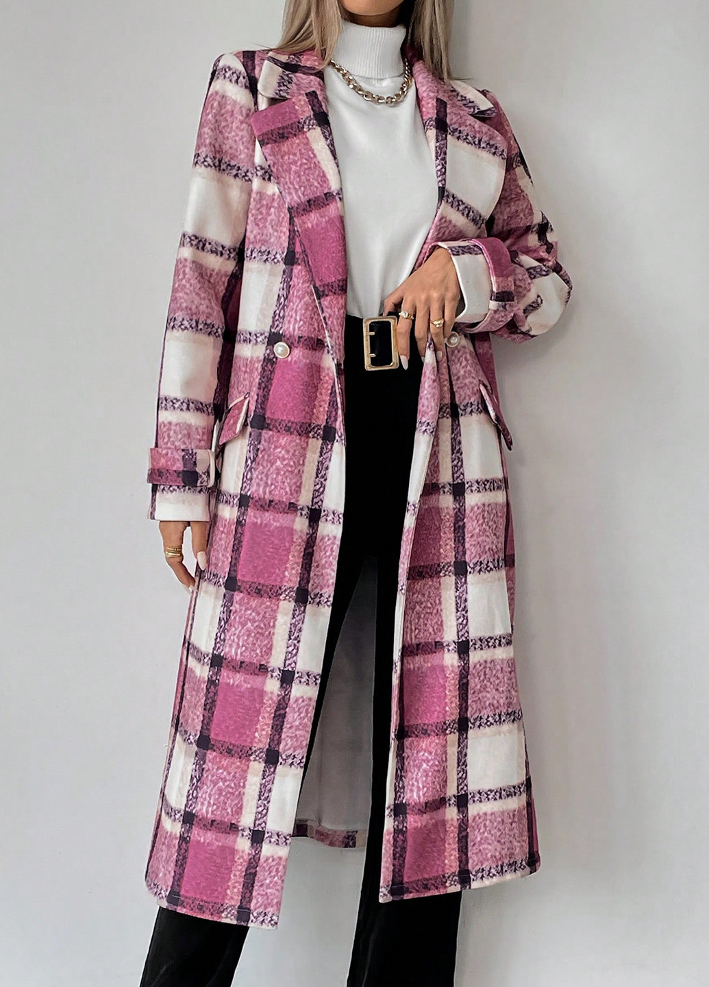 Розовое демисезонное Пальто двубортное SHEIN