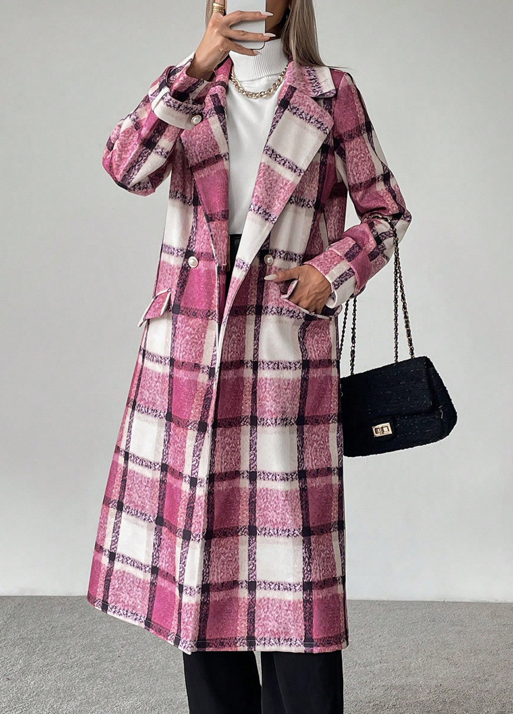 Розовое демисезонное Пальто двубортное SHEIN