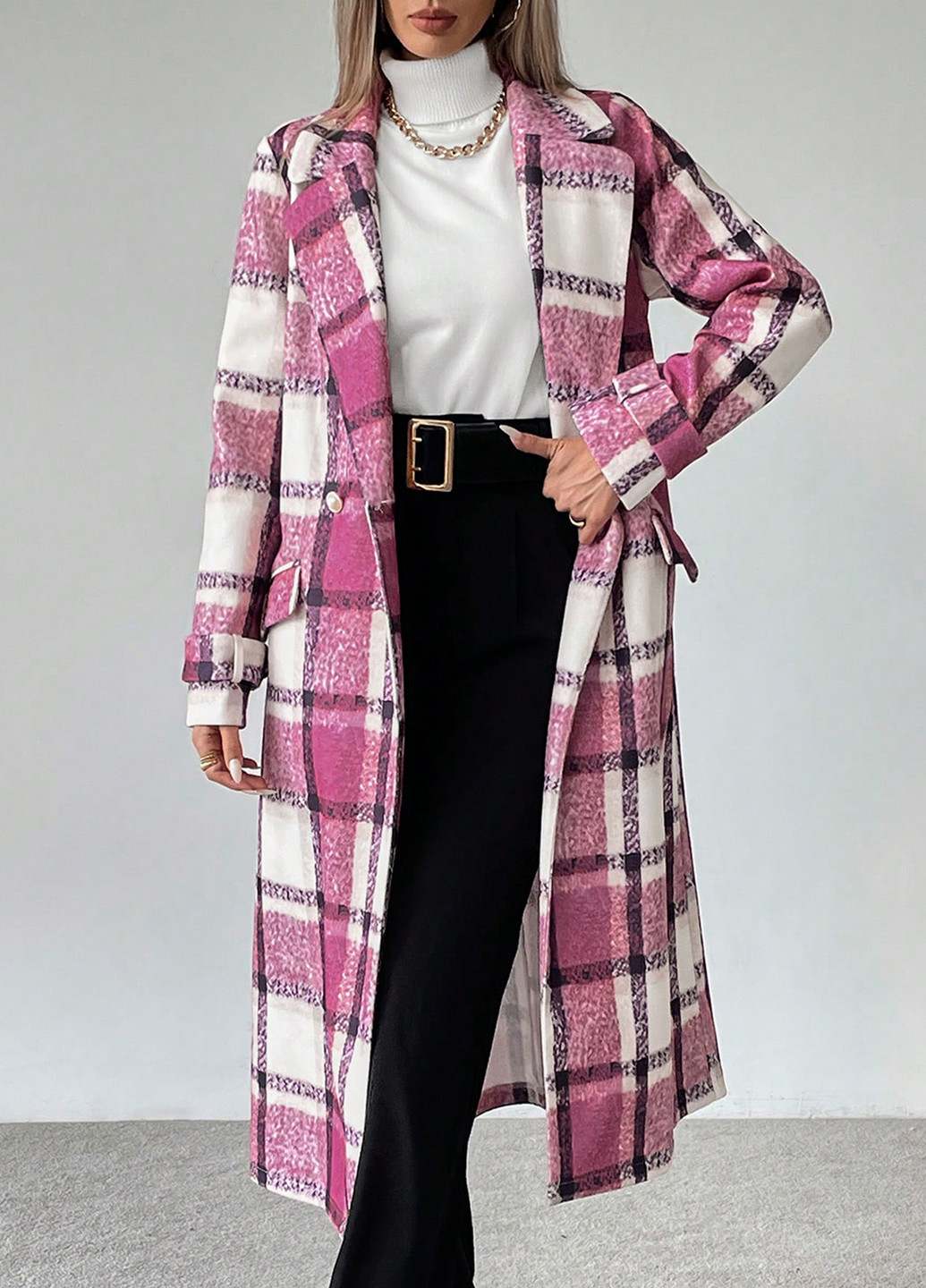 Розовое демисезонное Пальто двубортное SHEIN