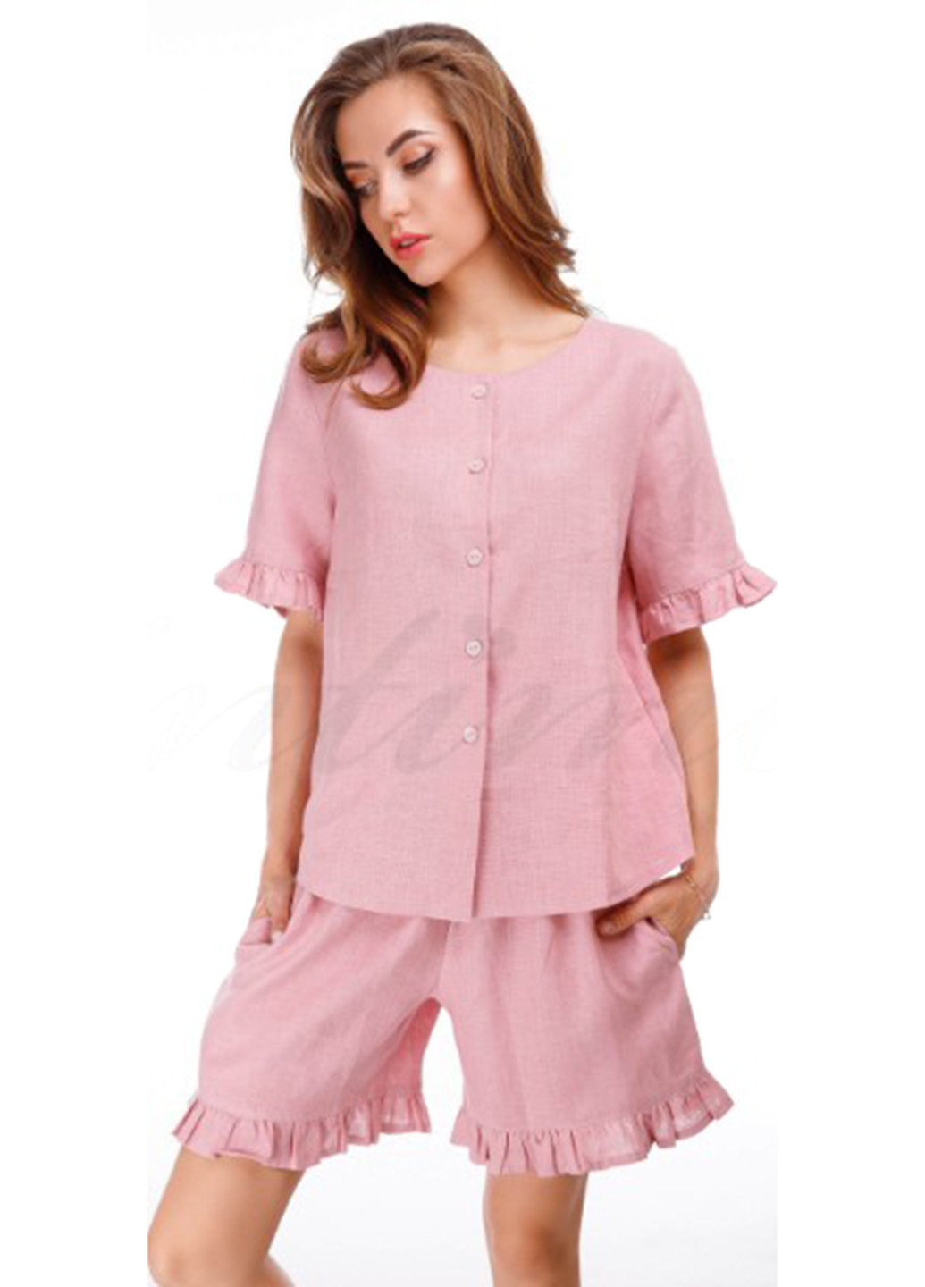Светло-розовый демисезонный комплект (рубашка, шорты) Silence