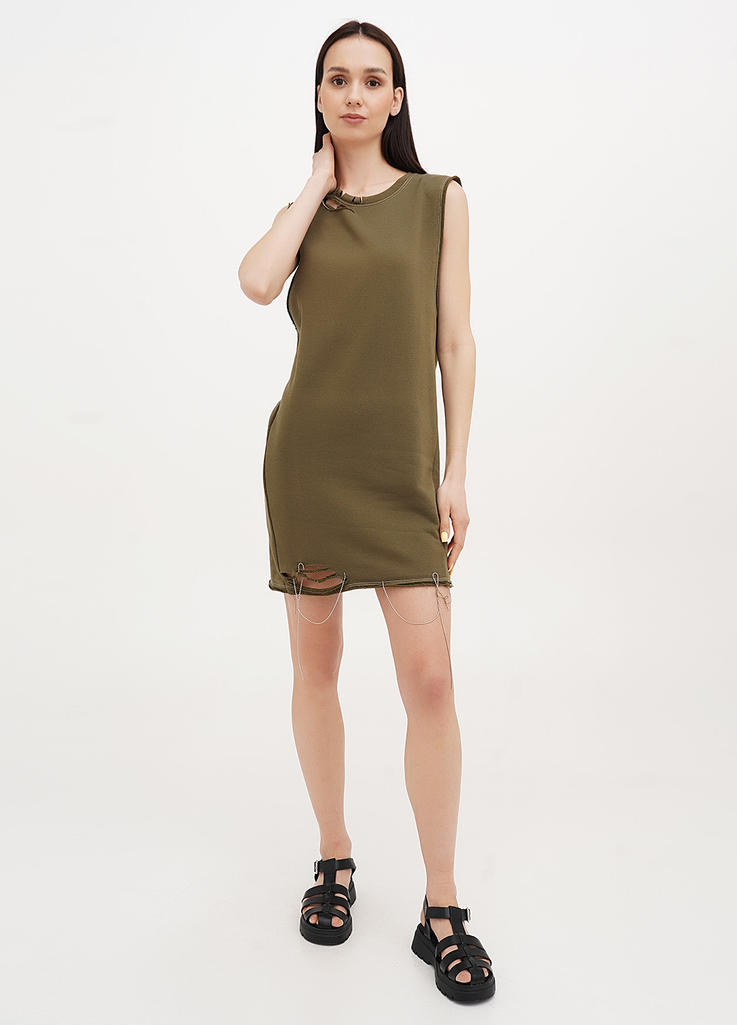 Оливковое (хаки) кэжуал платье платье-майка Vicolo однотонное