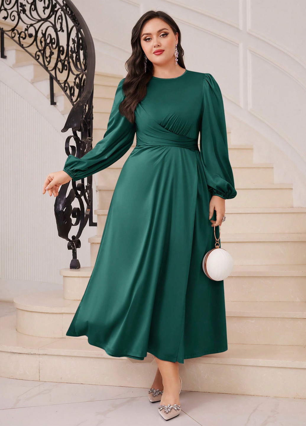 Темно-зелена кежуал сукня кльош SHEIN однотонна