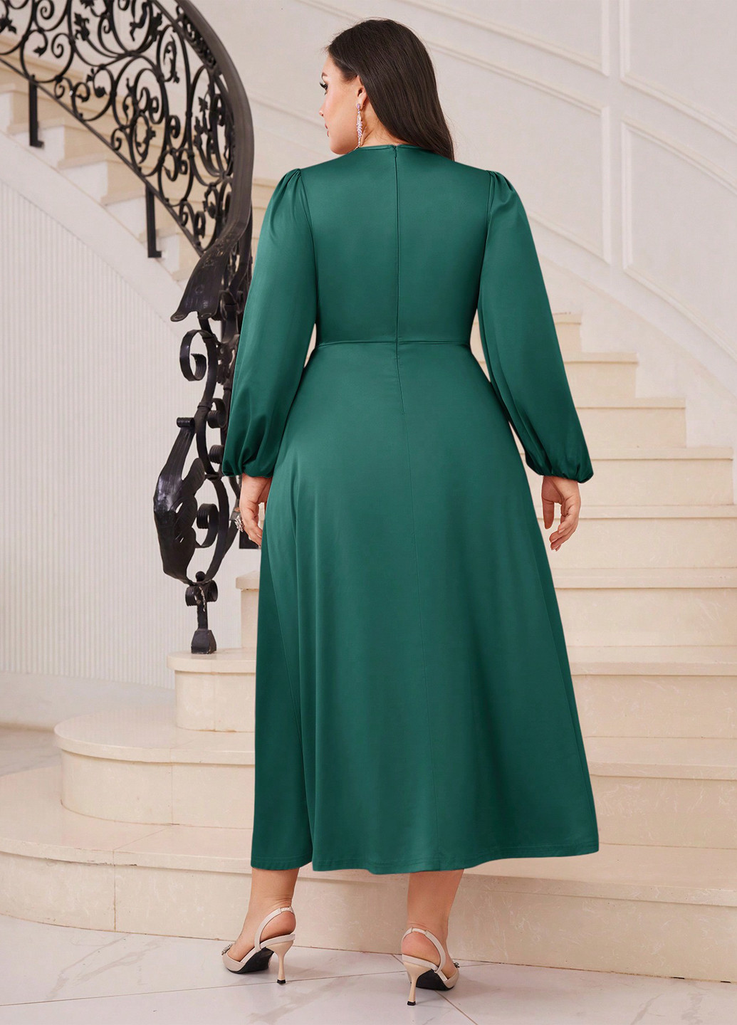 Темно-зелена кежуал сукня кльош SHEIN однотонна
