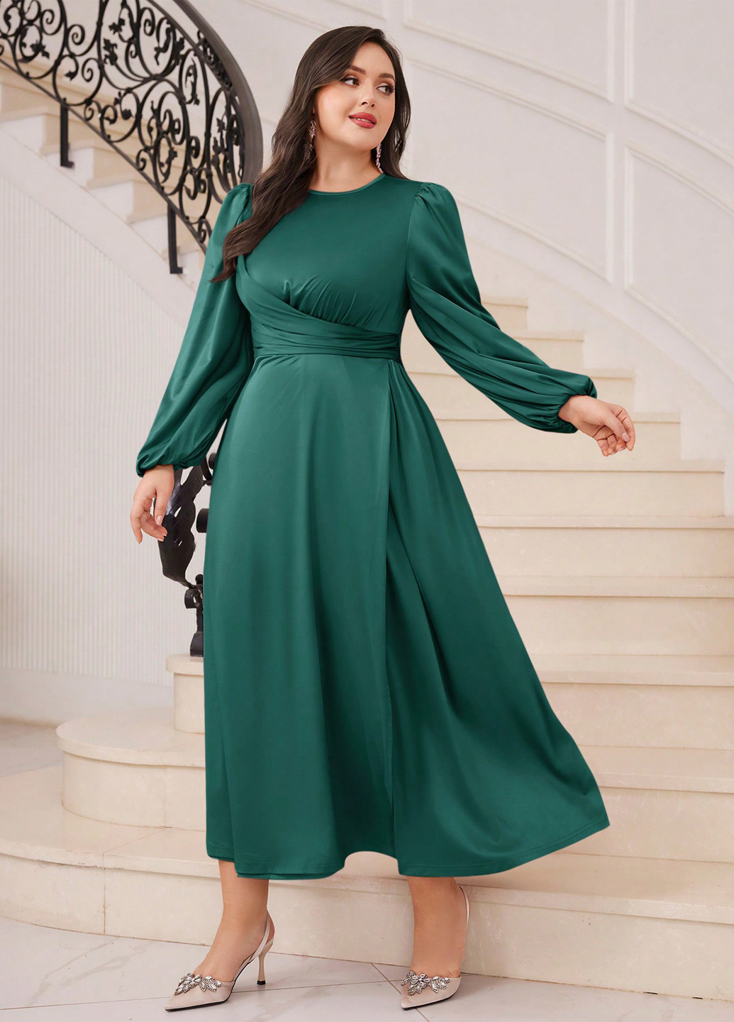 Темно-зелена кежуал сукня кльош SHEIN однотонна